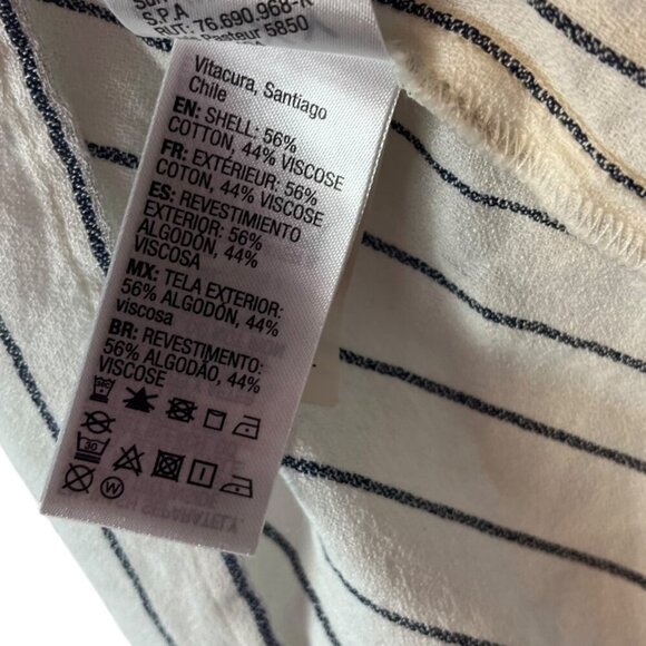 Roxy Shirt Women's XS White Stripe Short Sleeve Button Up Open Back Tie Beachy - Picture 6 of 9